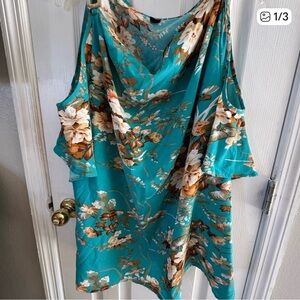 Topshop Floral Teal Blouse